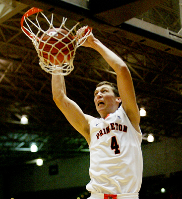 JAM SESSION: Princeton University men’s basketball player Denton Koon jams the ball in Princeton’s 79-67 win over Bucknell on December 22. Sophomore guard Koon tallied a career-high 17 points in the victory.(Photo by Stephen Goldsmith)