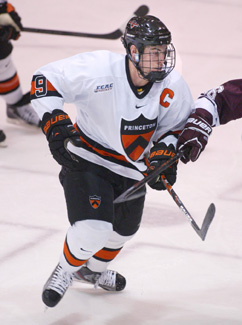 CAPTAIN JACK: Princeton University men’s hockey star Jack Berger goes after the puck in a game last winter. Senior forward and two-time captain Berger will be counted on for production and leadership as the Tigers look to improve on the 10-16-5 record they posted last season. Princeton opens up its 2013-14 campaign by hosting the Liberty 2013 Hockey Invitational at the Prudential Center in Newark where the Tigers will play Dartmouth on October 25 and Yale the next day.(Photo by Frank Wojciechowski)