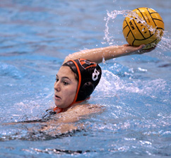 TITLE SHOT: Princeton University women’s water polo player ­Katie Rigler unloads the ball in a game earlier this season. With senior star Rigler piling up a team-high 62 goals and 27 assists, Princeton has gone 29-1 this spring. The 11th-ranked Tigers head to Bucknell this weekend to compete for the CWPA title and an automatic bid to the NCAA tournament.(Photo by Frank Wojciechowski)