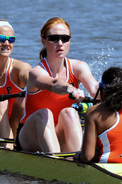 REEL DEAL: Kelsey Reelick, center, rows from the stroke seat this spring in action for the  Princeton University women’s open varsity 8. Senior star Reelick and the Tigers will be competing in the NCAA championships at Eagle Creek Park in Indianapolis. Reelick will be looking to come full circle as she helped the Tigers to a title in the NCAA varsity 8 as a freshman.(Photo Courtesy of Princeton Crew/Tom Nowak)