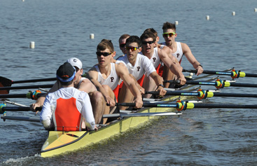 LIGHT SHOW: The Princeton University men’s lightweight varsity 8 crew races up Lake Carnegie in a regatta earlier this spring. Last Saturday, the Tigers were edged by Columbia in a regatta on Lake Overpeck in Ridgefield, N.J. Princeton is next in action when it competes in the Eastern Sprints on May 18 at Lake Quinsigamond in Worcester, Mass.(Photo Courtesy of Princeton Crew/Tom Nowak)