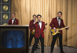 WE FINALLY HIT THE BIG TIME: The quartet The Four Seasons (from left Michael Lomenda as Nick Mazzi, Erich Bergen as Bob Gaudio, John Lloyd Young as Frankie Valli, and Vincent Piazza as Tommy DeVito) are shown here performing in a television studio. The group quickly rose to superstardom thanks to Frankie’s unique falsetto voice.