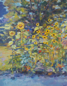 DANCING SUNFLOWERS: Christine Ochab-DiCostanzo’s painting of this title will be among her works on display, along with photography by members of PEAC Health at Fitness, during the month of August at 1440 Lower Ferry Road, Ewing, Monday through Thursday, 5 a.m. to 10 p.m.; Friday, 5 a.m. to 9 p.m.; Saturday, 7 a.m. to 6 p.m.; and Sunday, 7 a.m. to 5 p.m. For more information about the artist, visit www.artsbychristine fineart.com. For more information about the exhibition, visit www.peachealthfitness.com.