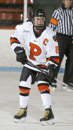 UNION LEADER: Liz Keady looks for the puck during her stellar career with the Princeton University women’s hockey team.  Keady, a 2008 Princeton alum who scored 79 points in her Tiger career, was recently hired as an assistant coach for the Union College women’s program.(Photo courtesy of Princeton’s Office of Athletic Communications)