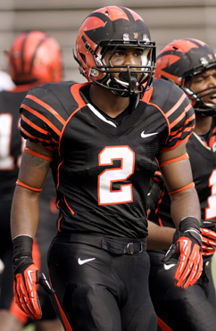 TWO GOOD: Anthony Gaffney surveys the action in a game last fall for the Princeton University football team. Junior defensive back and return specialist Gaffney, a Pennington School alum and two-time All-Ivy League selection, is looking to build on the superb start to his career this fall as Princeton defends its Ivy League title. The Tigers start preseason practice next week as they prepare for their season opener at San Diego on September 20.(Photo by Frank Wojciechowski)