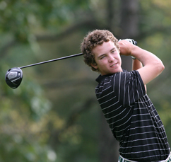 DRIVE FOR EXCELLENCE: Greg Jarmas displays his driving form during his superb career with the Princeton University men’s golf program. Jarmas, who took first at the 2103 Ivy League Championship during his junior year, turned pro after graduating from Princeton in June and made the cut in his first four events.(Photo Courtesy of Princeton’s Office of Athletic Communications)