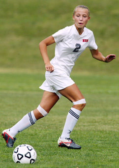 TITLE TRACK: Hun School girls’ soccer player Ashley Maziarz tracks a ball in a 2012 game. Last month, Maziarz helped her club team, FC Bucks, win the Elite Clubs National League (ECNL) championship in Richmond, Va. as she gets ready for her senior year at Hun.                                                                   (Photo by Frank Wojciechowski)