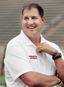 HAPPY DAYS: Princeton University football head coach Bob Surace is all smiles at the program’s recent media day. Last fall, Surace had a lot of smiles about as the Tigers went 8-2 overall and 6-1 Ivy, tying Harvard for the league crown. Princeton will be looking to build on that success as it kicks off its 2014 campaign by playing at the University of San Diego (1-1) on September 20.(Photo by Frank Wojciechowski)