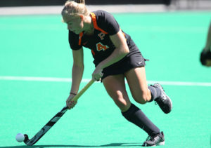 SISTER ACT: Princeton University field hockey player Annabeth Donovan brings the ball upfield in recent action. Last Sunday, sophomore defender Donovan played a strong game in a losing cause as Princeton fell 1-0 to visiting Bucknell in overtime to drop to 0-4. Donovan is the third member of her family to star for the Tiger field hockey program as older sisters Kaitlin ’10 and Amy ’13 played before her. Donovan and the Tigers will look to get on the winning track this weekend as they host Dartmouth on September 20 in their Ivy League opener and then play at American University a day later.(Photo by Beverly Schaefer, Courtesy of Princeton’s Office of Athletic Communications)