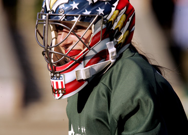 SHINING STAR: Hun School field hockey goalie Reina Kern surveys the action in a game last season. Hun is relying on senior star and Penn-bound Kern to have a big year as it looks to improve on the 6-14 record it posted in 2013. The Raiders open regular season play by hosting Academy of New Church on September 11.(Photo by Frank Wojciechowski)