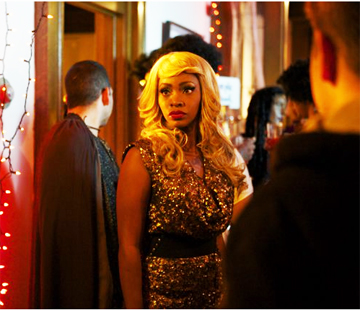 DON’T MAKE WAVES: Coco Conners (Teyonah Parris) is not interested in furthering the cause of black students at Winchester University. She just wants to get along with everybody and also get a part in the reality TV show that is conducting auditions on campus.(© 2014 Roadside Attractions)