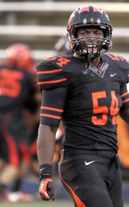 LION TAMER: Princeton University linebacker Rohan Hylton is fired up during a game earlier this season. Last Saturday, sophomore standout Hylton contributed five tackles to help Princeton top Columbia 38-6 in the Ivy League opener for both teams. The Tigers outscored the Lions 28-0 in the second half to turn the contest into a rout. Princeton, now 2-1 overall and 1-0 Ivy, plays at Colgate (3-2 overall, 2-0 Patriot League) on October 11.(Photo by Frank Wojciechowski)