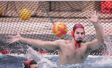 NET VALUE: Princeton University men’s water polo goalie Vojislav Mitrovic guards the net in a game earlier this season. Last Sunday, freshman star Mitrovic made 15 saves in a losing cause as Princeton fell 7-6 to Brown in the CWPA championship game. The defeat left the Tigers with a final record of 23-4.(Photo by Frank Wojciechowski)