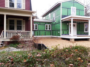 BEHIND THE DRYWALL: What goes into the making of truly “green” home? Baxter Construction and DEC Architect David Cohen provide the details with tours of this house being built on Linden Lane. The home is a duplex, attached to the client’s existing dwelling.(Photo by A. Levin)