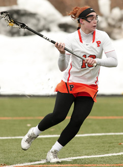 HIGH FIVE: Princeton University women’s lacrosse player Erin Slifer prepares to unload the ball last Saturday in Princeton’s 10-8 win over Loyola in the season opener. Senior midfielder Slifer scored a career-high five goals in the victory. The 11th-ranked Tigers host Drexel on February 25 before playing at Georgetown on February 28.(Photo by Frank Wojciechowski)