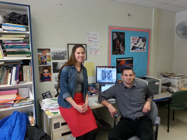 UPSTANDERS, NOT BYSTANDERS: Riverside School art teacher Ashley Kennedy, left, and counselor Ben Samara, right, collaborated on a children’s book that helps kids step up to defend others who are being bullied or teased. “Sage Stands Up” is projected for a fall release.(Photo by Anne Levin)