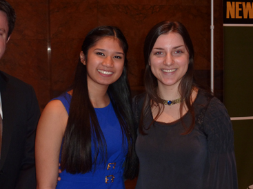 POETRY OUR LOUD: Beatrice Dimaculangan (left) and Sara Zaat were selected from 12 outstanding high school students from New Jersey who competed in the state finals of the Poetry Out Loud national recitation competition in Richardson Auditorium on the campus of Princeton University on Friday, March 13. Ms. Dimaculangan, who attends Jonathan Dayton High School in Springfield was selected as State Champion; Ms. Zaat, a student at Mahwah High School was the runner-up. Ms. Dimaculangan will go on to represent New Jersey at the National finals in Washington, D.C. next month. For more information, visit: www.poetryoutloud.org.(Photo by L. Arntzenius)