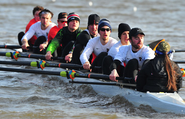 COLD WARRIORS: The Princeton University men’s heavyweight varsity 8 braves the cold and churns through the water in a race earlier this spring. Last Saturday, Princeton’s top boat defeated Navy to retain the Navy-Princeton Cup and move to 2-0 on the season. In upcoming action, the fourth-ranked Tigers welcome No. 10 Penn and No. 19 Columbia to Lake Carnegie this Saturday for the annual Childs Cup regatta, in the race for the oldest trophy in collegiate rowing.(Photo Courtesy of Princeton Crew)