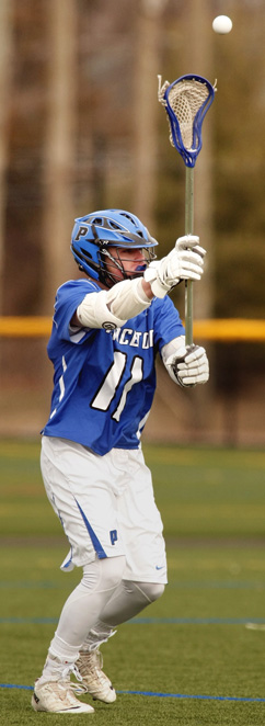 ROARING BACK: Princeton High boys’ lacrosse player Rory ­Helstrom unloads the ball in recent action. Last Saturday, junior star Helstrom contributed two goals and two assists to help PHS defeat WW/P-S 9-4 as it won its second straight game after being mired in a five-game losing streak. The Little Tigers, who fell 6-5 to Rumson Fair Haven on Monday in dropping to 4-7, hosts WW/P-N on April 30.(Photo by Frank Wojciechowski)