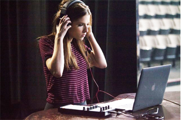 GOSH, I HOPE HE LIKES MY SONG: Beca (Anna Kendrick) has secretly taken an internship with an award winning record producer in hopes that he will like the songs that she has written.(Photo by Richard Cartwright-© Universal Pictures)