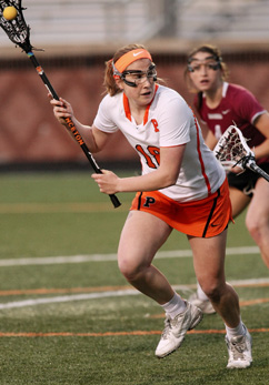 ABBY ROAD: Princeton University women’s lacrosse player Abby Finkelston heads to goal at the Ivy League tournament earlier this month. Last Sunday, freshman attacker Finkelston scored a career-high four goals to help Princeton defeat sixth-seeded Stony Brook 8-4 in the Round of 16 at the NCAA tournament. The Tigers, now 16-3, play at third-seeded Duke (15-4) on May 16 in the NCAA quarterfinals.(Photo by Frank Wojciechowski)