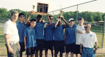 SPOILS OF VICTORY: Members of the Princeton Day School boys’ tennis team display the trophies they earned last week as the program won its third straight state Prep B title. PDS scored 12 points at the competition as runner-up Montclair Kimberley had nine. The Panther championship line-up included Anupreeth Coramutla at first singles, Scott Altmeyer at second singles, Lex Decker at third singles, Josiah Meekins and Vivek Sharma at first doubles with Hari Rajagopalan and Jacob Chang at second doubles. The team’s head coach is Will Asch and the assistant is Ed Tseng.