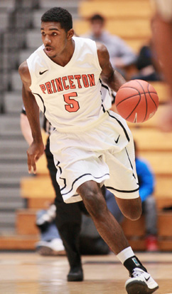 PAYING THE PRICE: Amir Bell heads upcourt this winter in his freshman season with the Princeton University men’s basketball team. This summer, point guard Bell is honing his skills by playing for the T. Rowe Price team in the newly-formed Victory Sports Pro-Am summer basketball league. (Photo by Frank Wojciechowski)