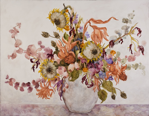 ART THAT HEALS: Images such as this painting, titled “Indian Summer Bouquet,” will be among the works by local artist Joanne Augustine on view and for sale (with 20 percent of the proceeds benefiting the hospital) at University Medical Center of Princeton through November 8. The exhibition opens with a reception on Friday, July 31, from 5:30 to 7:30 p.m. in the Art for Healing Gallery, in the concourse connecting UMCP to the Medical Arts Pavilion and the Bristol-Myers Squibb Community Health Center. Those wishing to attend are asked to RSVP to www.princetonhcs.org/art by Friday, July 24. For more information, visit www.princetonhcs.org.