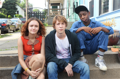 FRIENDS: Best Friends Forever (from left) Greg Gaines (Thomas Mann) and Earl Johnson (RJ Cyler) switch from filming clownish parodies to make a serious documentary about cancer victim (far left) Rachel (Olivia Cooke) in “Me and Earl and the Dying Girl,” directed by Alfonso Gomez-Rejon from the young adult novel by Jesse Andrews. © 2015 Fox and its Related Entities