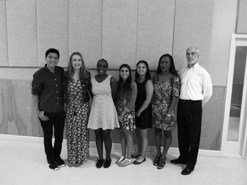 THE PRIDE of PCV: Proud parents and residents of Princeton Community Village celebrated the scholars in their midst at a celebration for students receiving awards from the New Jersey and National Affordable Housing Management Associations (JAHMA and NAHMA). The award winners, pictured here with JAHMA and NAHMA Scholarship Administrator Bruce Johnson, are: from left: Christian James Nazario, Alana Chmiel, Celaine Sackey, Cindy Guzman, Vanessa Guzman, and Mary Ebong. Scholarship recipients not pictured: Jackie Chmiel, Jonas I. Daniecki and Phoebe Hanna.(Photo by L. Arntzenius)