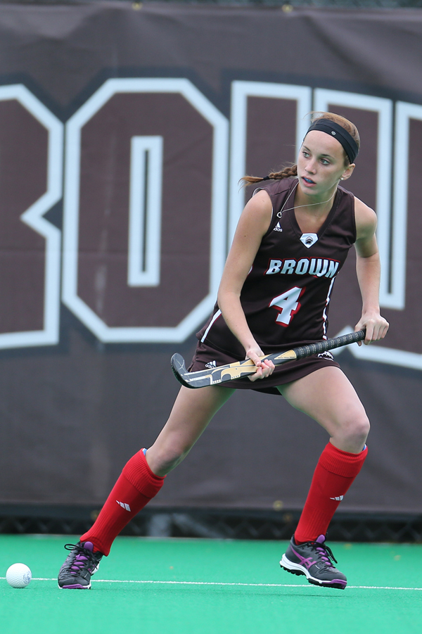 BEARING DOWN: Emma Quigley goes after the ball in action last fall during her freshman season for the Brown University field hockey team. Former Princeton Day School star Quigley made 12 appearances and scored a goal in her debut campaign for the Bears. Next week, she starts preseason practice for her sophomore season.(Photo Courtesy of Brown’s Office of Athletic Communications)